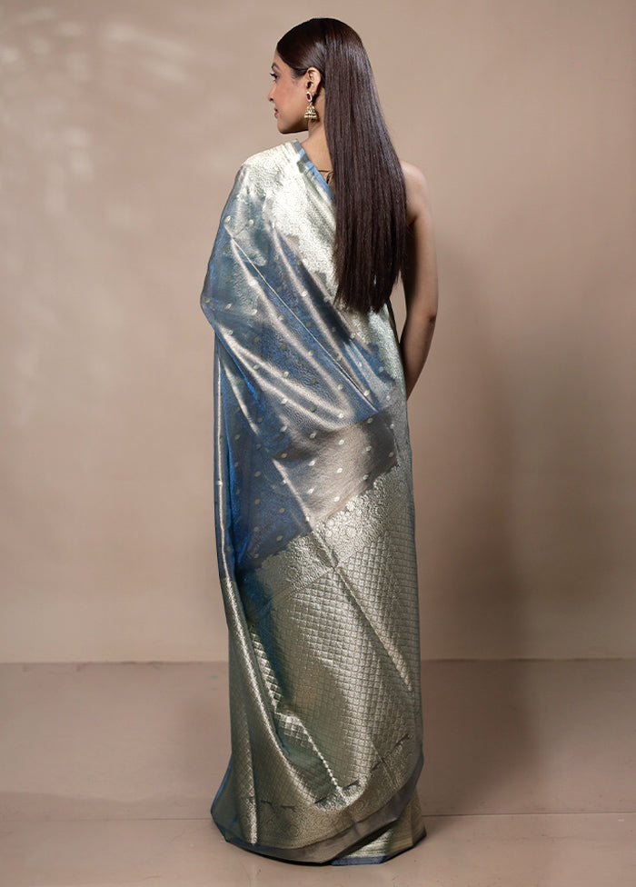 Blue Tissue Silk Saree With Blouse Piece