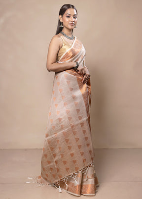 White Tissue Silk Saree With Blouse Piece