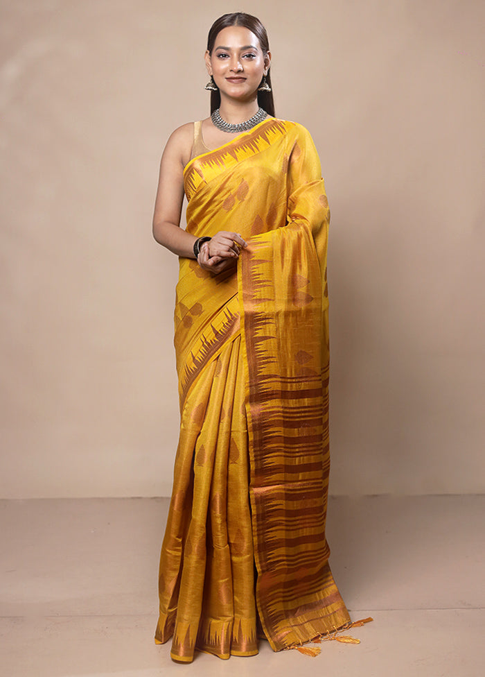 Yellow Tissue Silk Saree With Blouse Piece