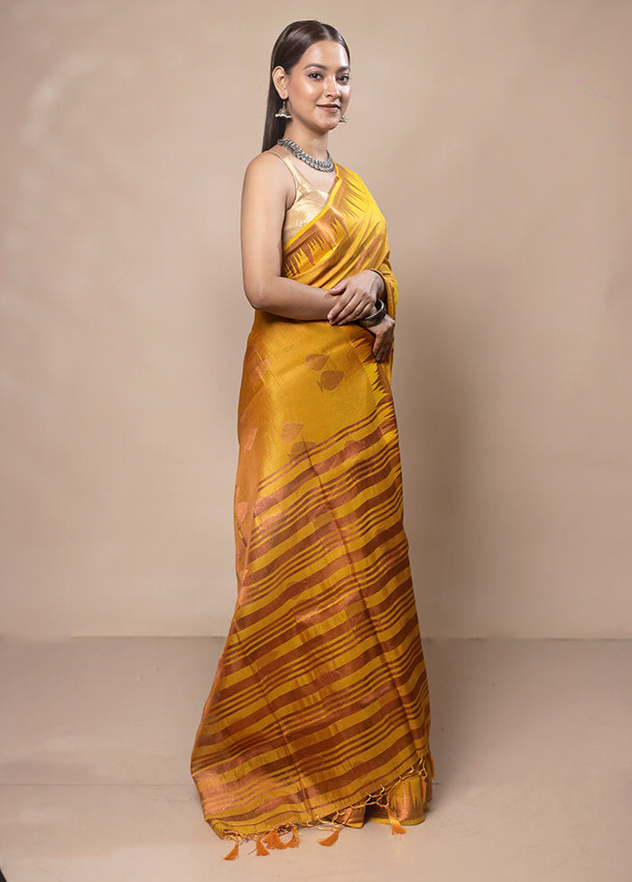 Yellow Tissue Silk Saree With Blouse Piece