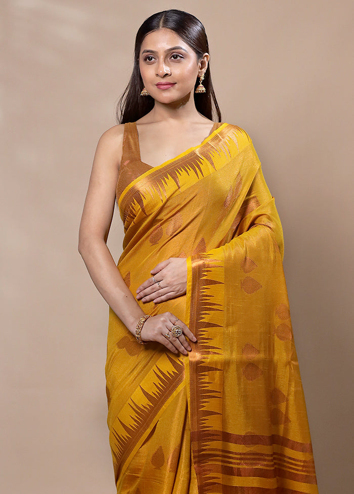 Yellow Tissue Silk Saree With Blouse Piece