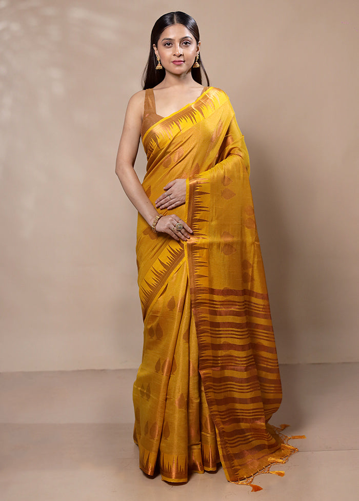 Yellow Tissue Silk Saree With Blouse Piece