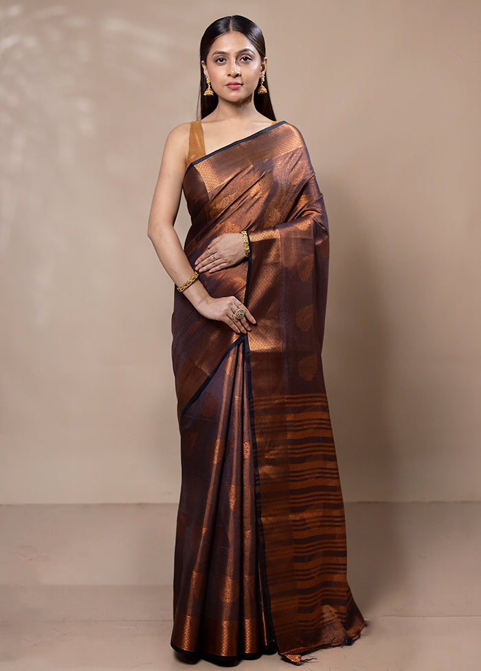 Rust Tissue Silk Saree With Blouse Piece