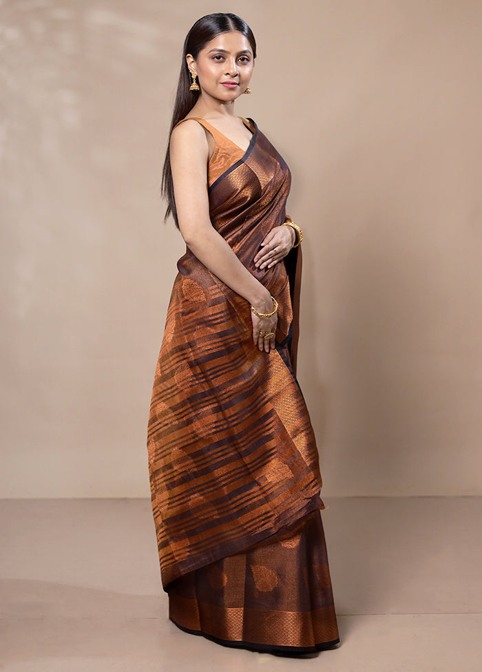 Rust Tissue Silk Saree With Blouse Piece