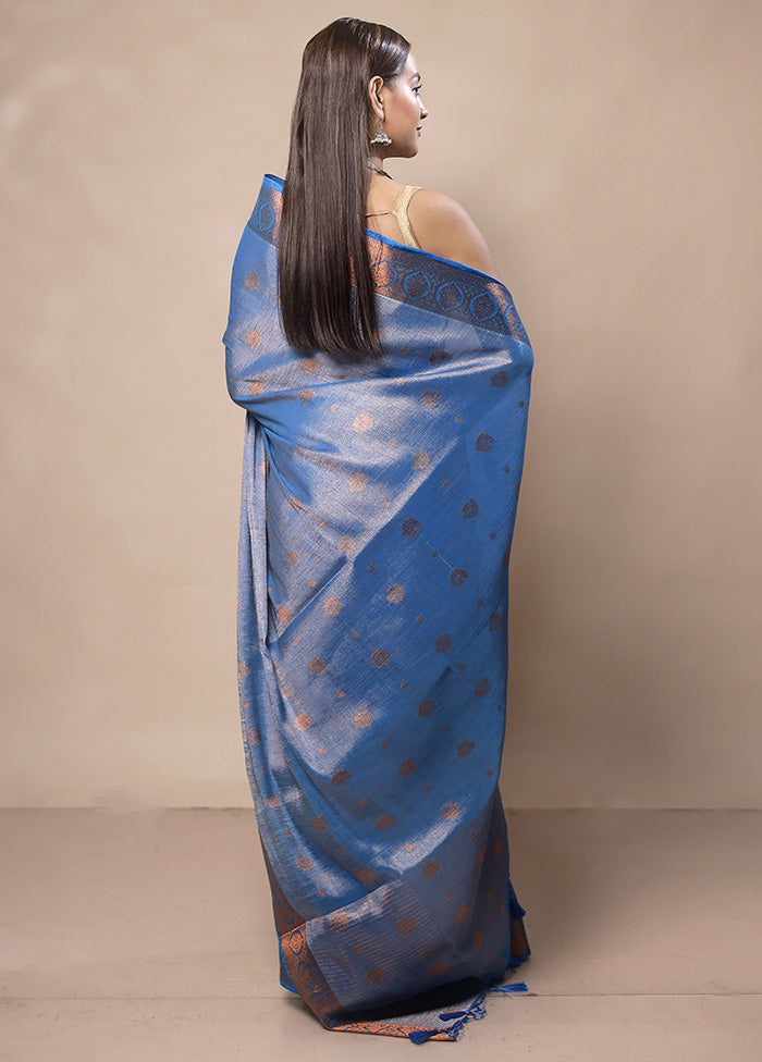 Blue Tissue Silk Saree With Blouse Piece