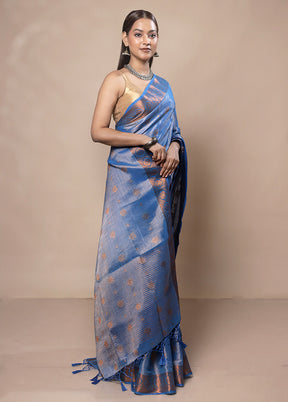 Blue Tissue Silk Saree With Blouse Piece