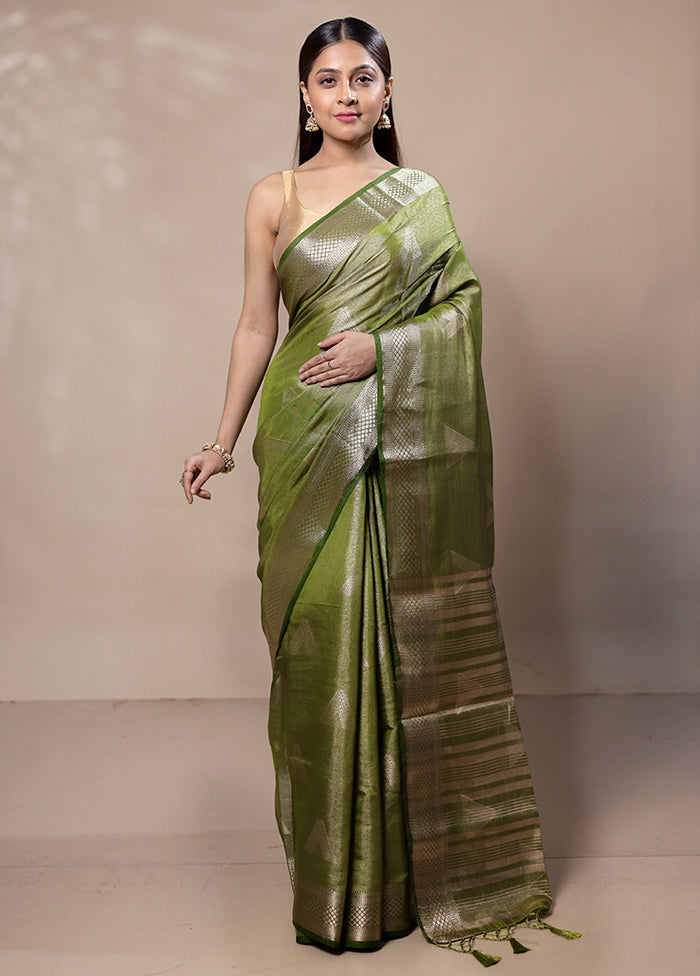 Green Tissue Silk Saree With Blouse Piece