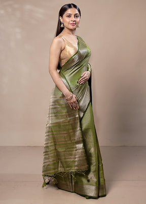 Green Tissue Silk Saree With Blouse Piece