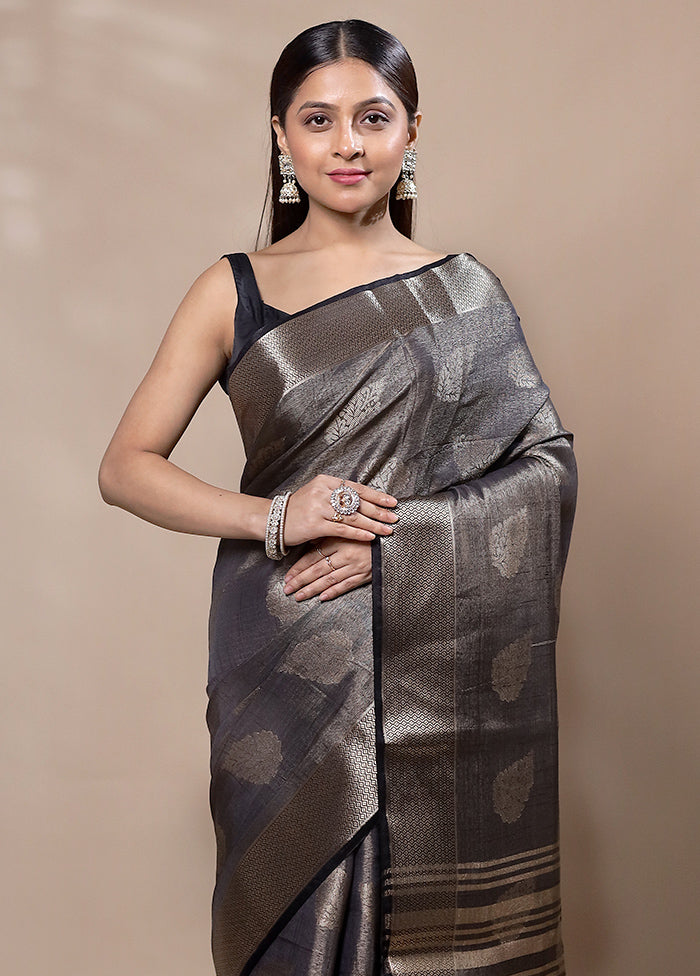 Black Tissue Silk Saree With Blouse Piece