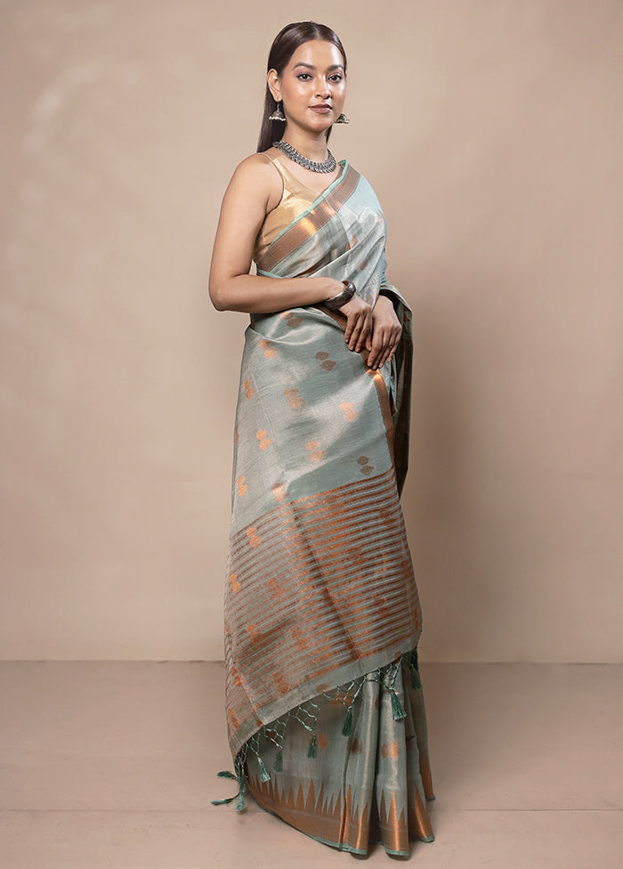 Green Tissue Silk Saree With Blouse Piece