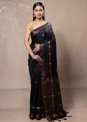 Black Dupion Silk Saree With Blouse Piece