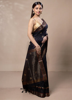 Black Dupion Silk Saree With Blouse Piece