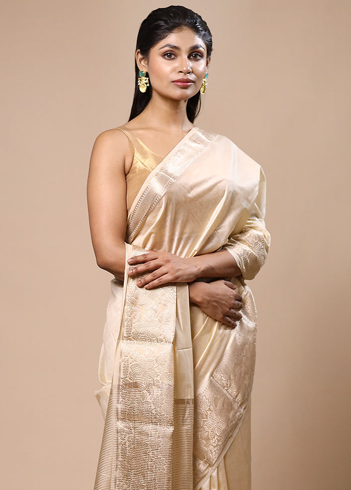 Cream Dupion Silk Saree With Blouse Piece