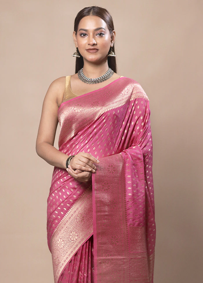 Pink Dupion Silk Saree With Blouse Piece