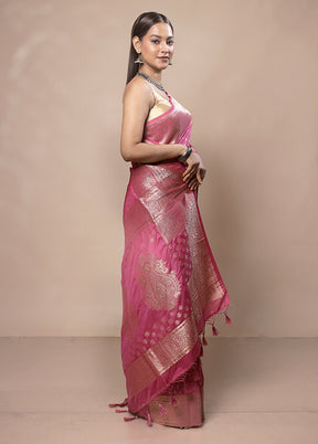 Pink Dupion Silk Saree With Blouse Piece