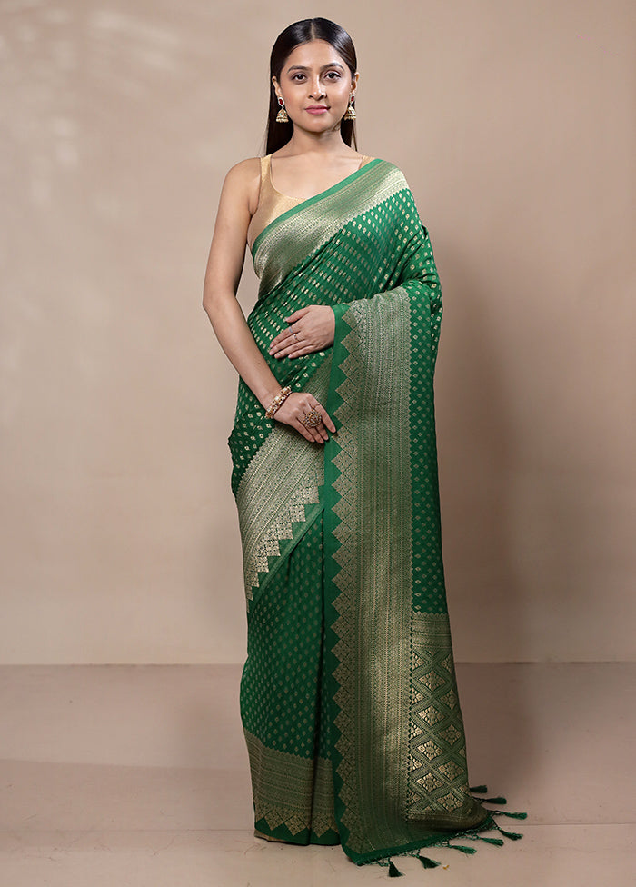 Green Dupion Silk Saree With Blouse Piece