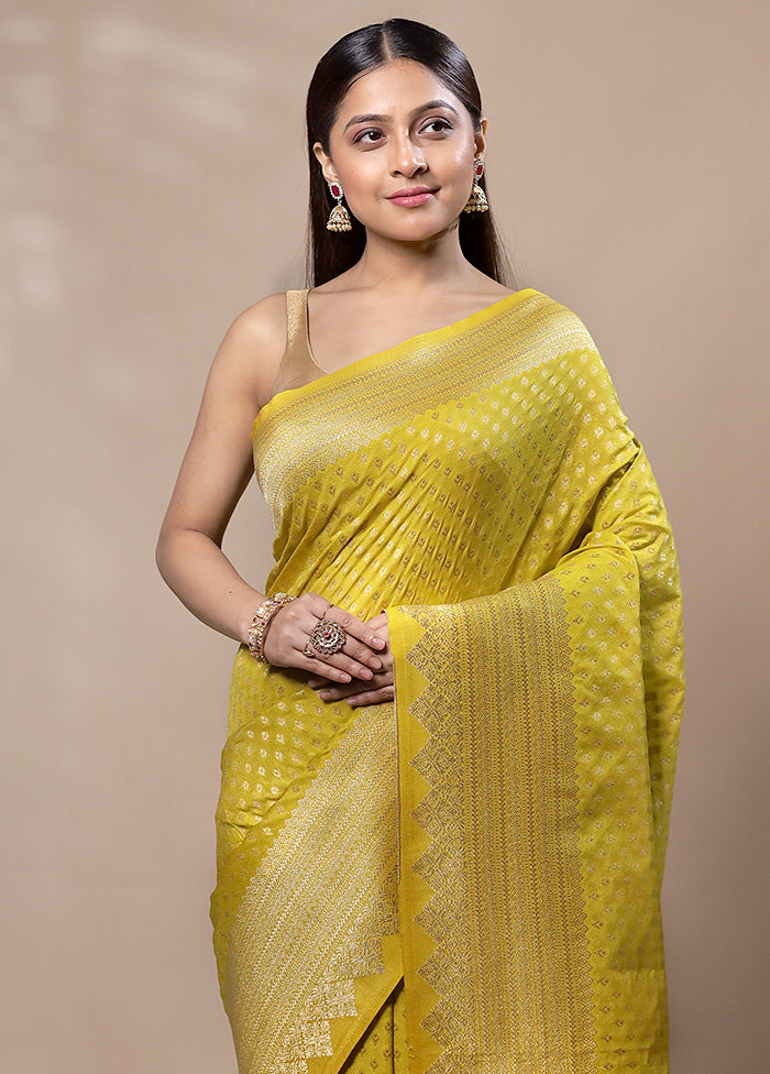 Yellow Dupion Silk Saree With Blouse Piece