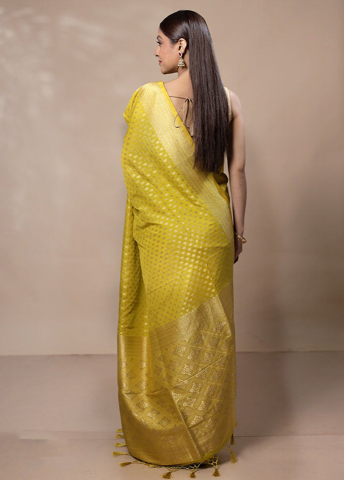 Yellow Dupion Silk Saree With Blouse Piece