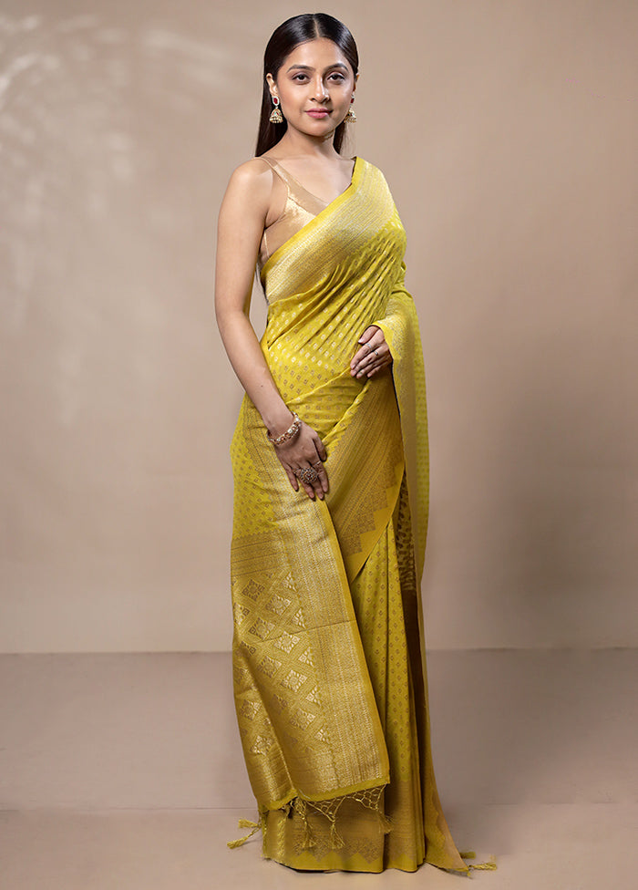 Yellow Dupion Silk Saree With Blouse Piece