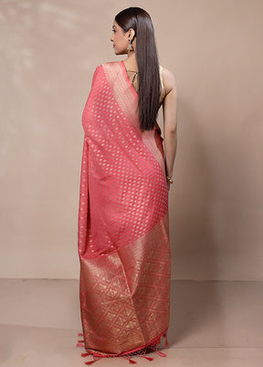 Pink Dupion Silk Saree With Blouse Piece