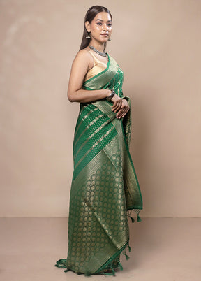 Green Dupion Silk Saree With Blouse Piece