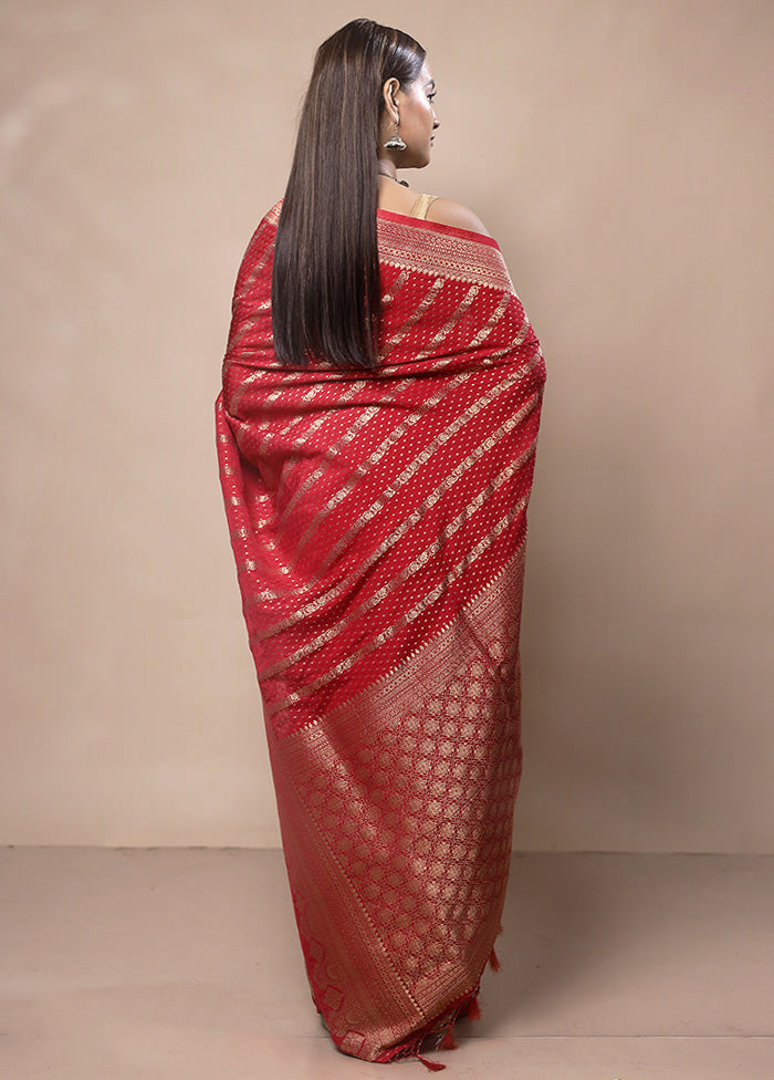 Red Dupion Silk Saree With Blouse Piece