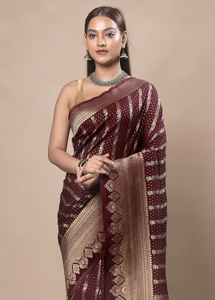 Maroon Dupion Silk Saree With Blouse Piece