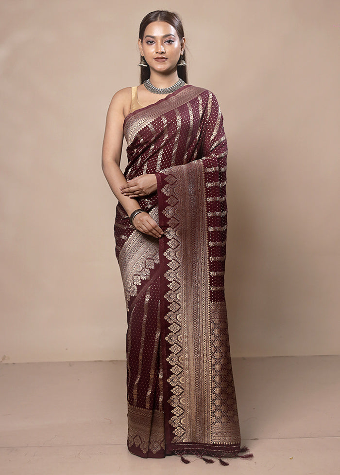 Maroon Dupion Silk Saree With Blouse Piece