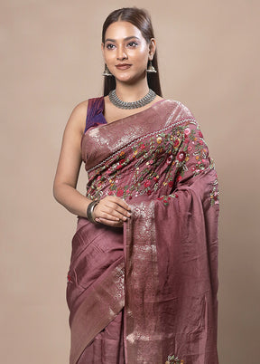 Pink Tussar Silk Saree With Blouse Piece