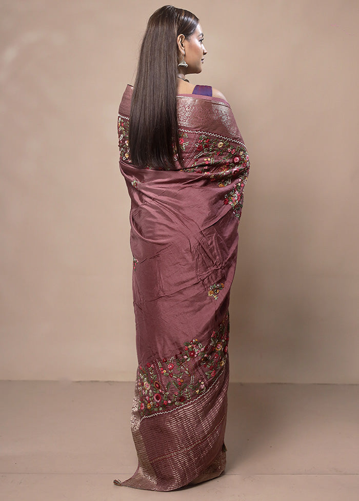 Pink Tussar Silk Saree With Blouse Piece