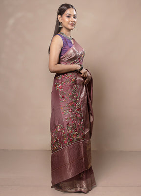 Pink Tussar Silk Saree With Blouse Piece