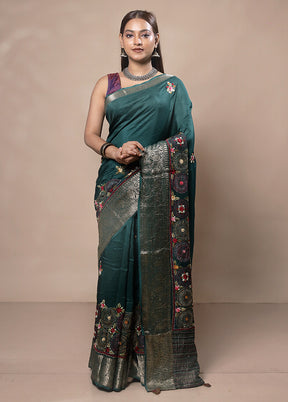 Green Tussar Silk Saree With Blouse Piece