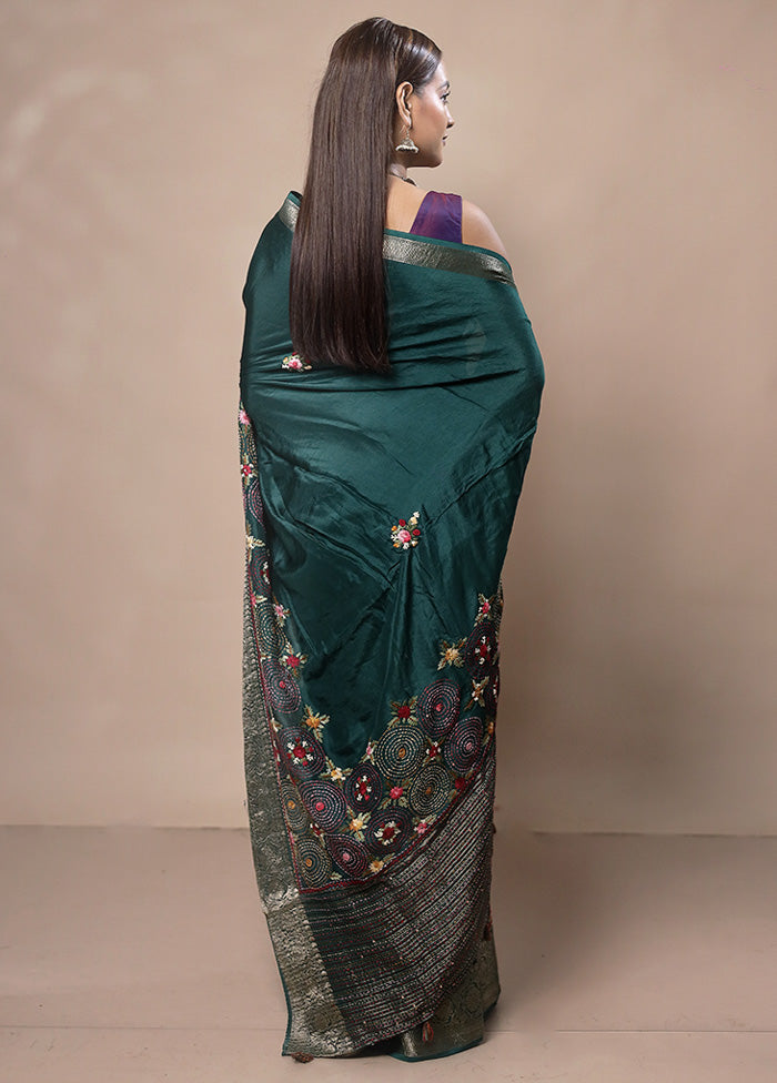 Green Tussar Silk Saree With Blouse Piece