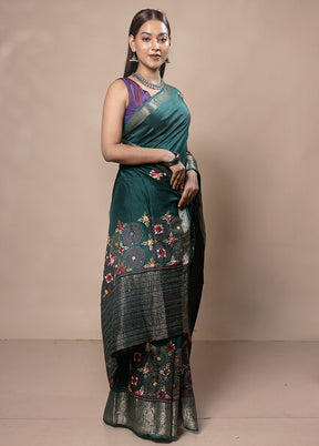 Green Tussar Silk Saree With Blouse Piece