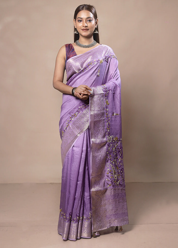 Purple Tussar Silk Saree With Blouse Piece