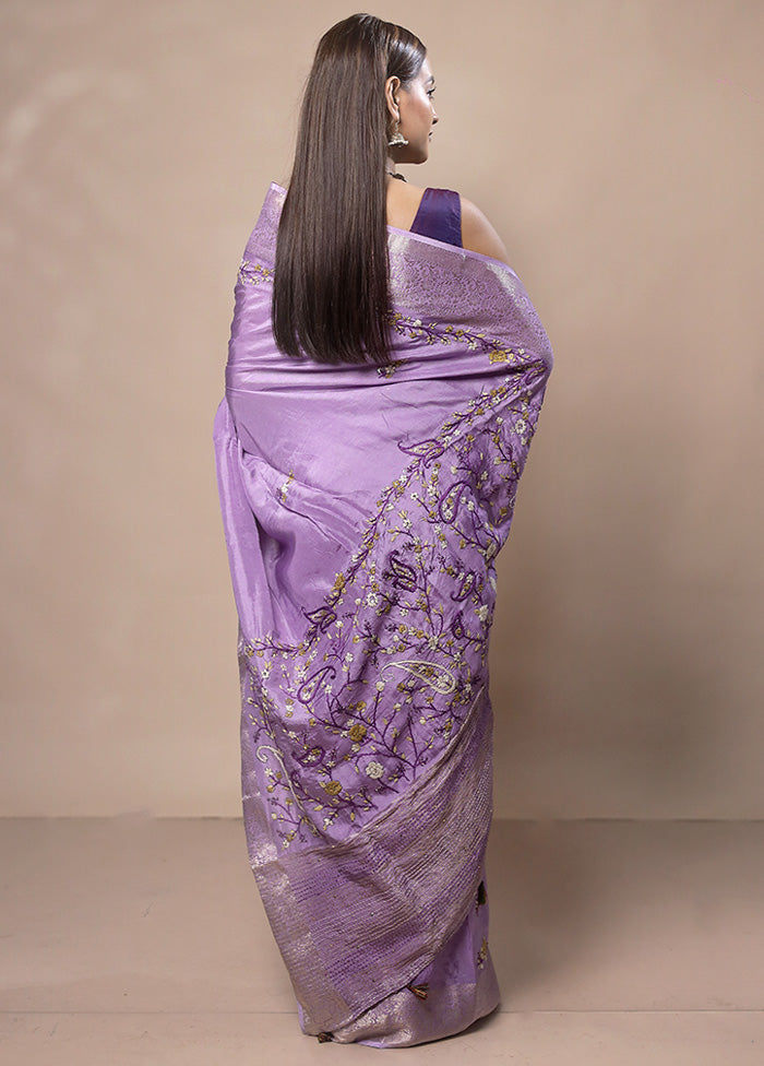 Purple Tussar Silk Saree With Blouse Piece