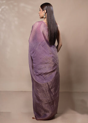 Purple Crushed Tissue Silk Saree With Blouse Piece