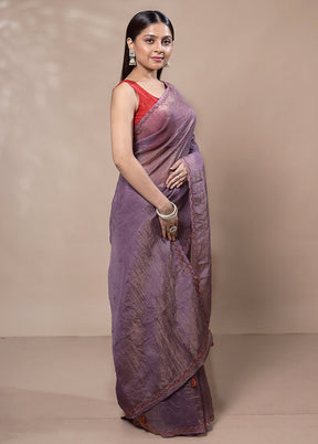 Purple Crushed Tissue Silk Saree With Blouse Piece