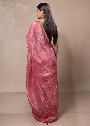 Pink Crushed Tissue Silk Saree With Blouse Piece