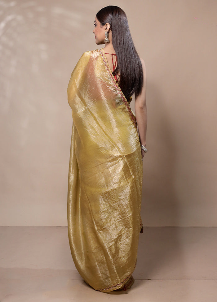 Yellow Crushed Tissue Silk Saree With Blouse Piece