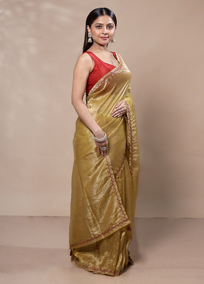 Yellow Crushed Tissue Silk Saree With Blouse Piece