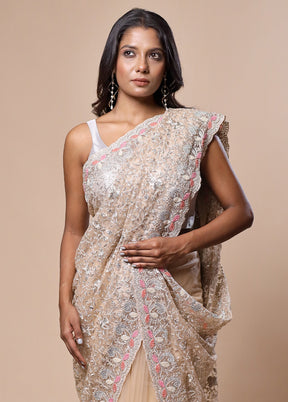 Cream Pure Handloom Jimmy Choo Saree With Blouse Piece