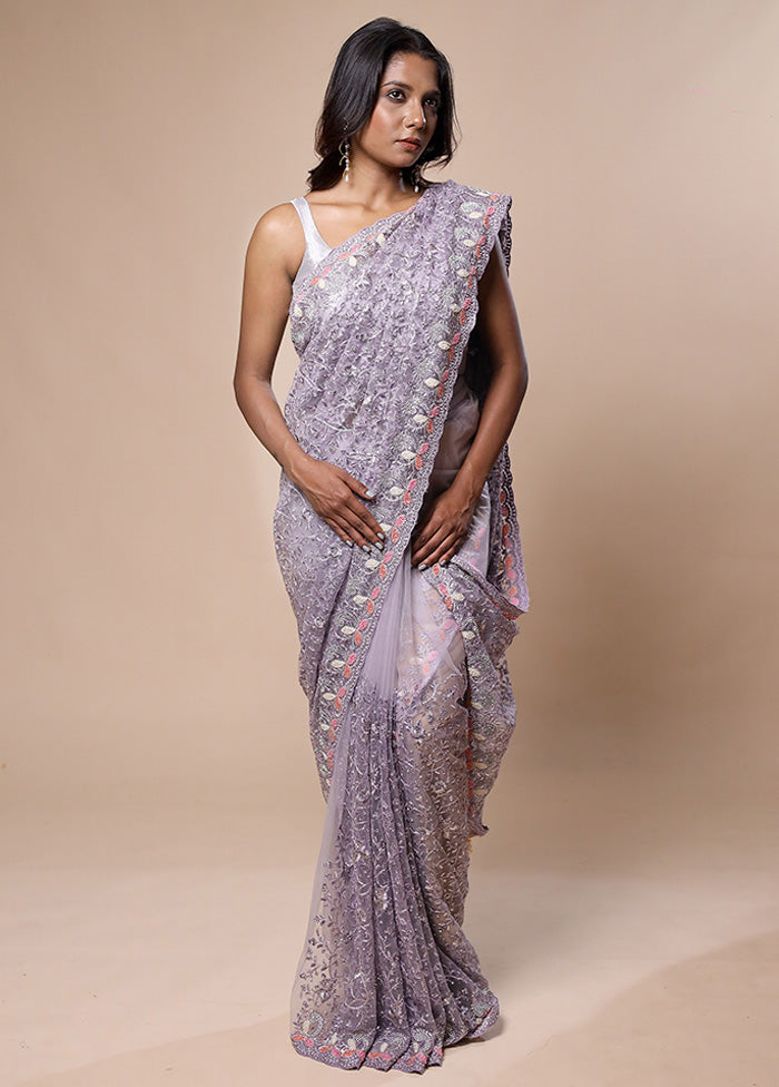 Purple Pure Handloom Jimmy Choo Saree With Blouse Piece