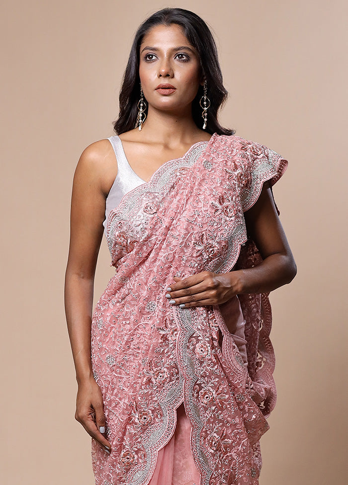 Pink Pure Handloom Jimmy Choo Saree With Blouse Piece