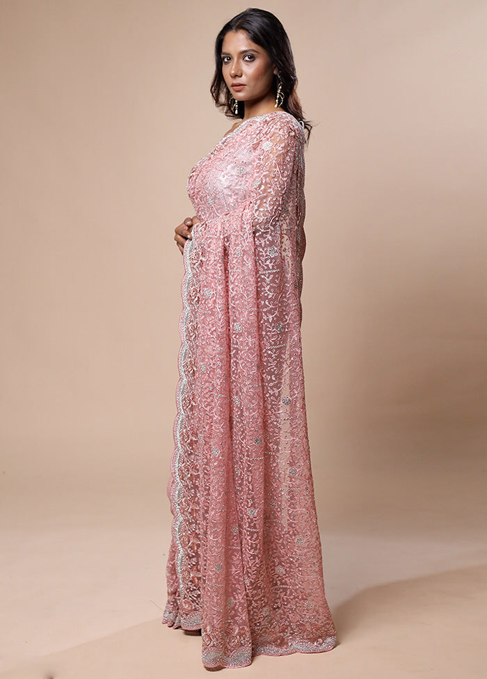 Pink Pure Handloom Jimmy Choo Saree With Blouse Piece