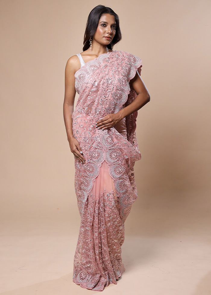 Pink Pure Handloom Jimmy Choo Saree With Blouse Piece