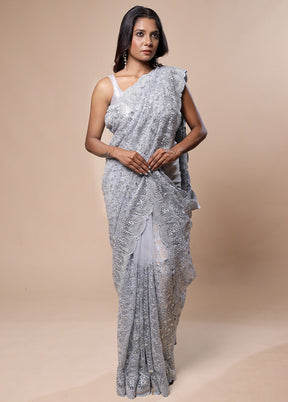 Grey Pure Handloom Jimmy Choo Saree With Blouse Piece