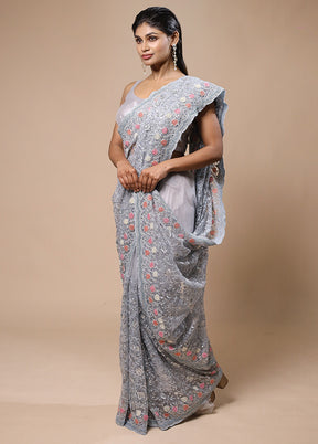 Grey Pure Handloom Jimmy Choo Saree With Blouse Piece