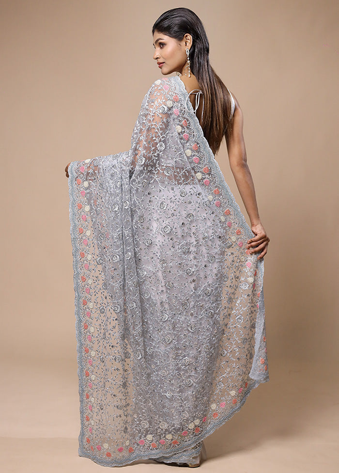 Grey Pure Handloom Jimmy Choo Saree With Blouse Piece