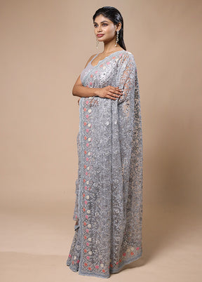 Grey Pure Handloom Jimmy Choo Saree With Blouse Piece